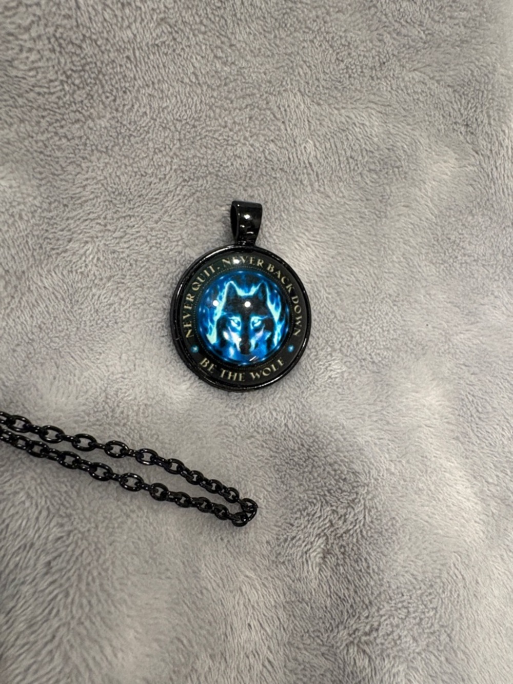 Be The Wolf Blue Flame Wolf Pendant Necklace - Black Chain